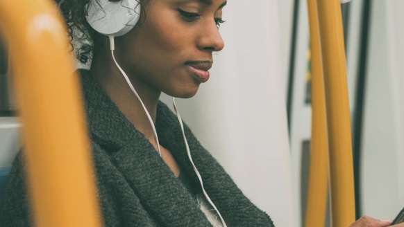 Woman wearing headphones
